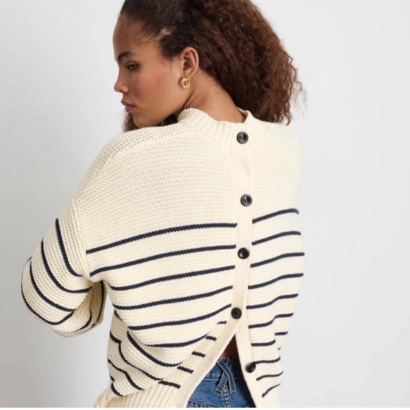 Alex Mill Stripe Cotton Sweater Button Front / Back Crewneck - Wear TWO ways! - Picture 4 of 15